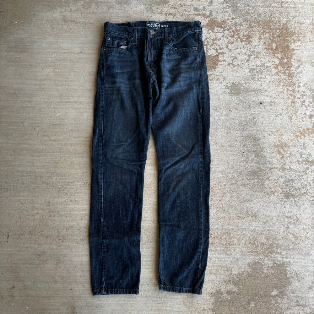 Signature by Levi Strauss & Co Mens Taper Jeans Dark Indigo Blue 30x32 Cotton